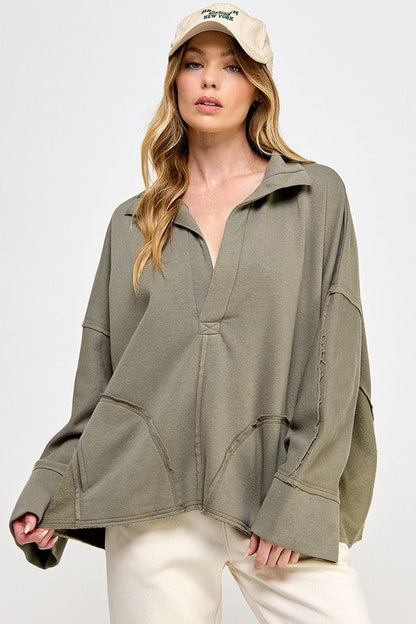 Women's Pullover V-Neck Dolman Sleeves