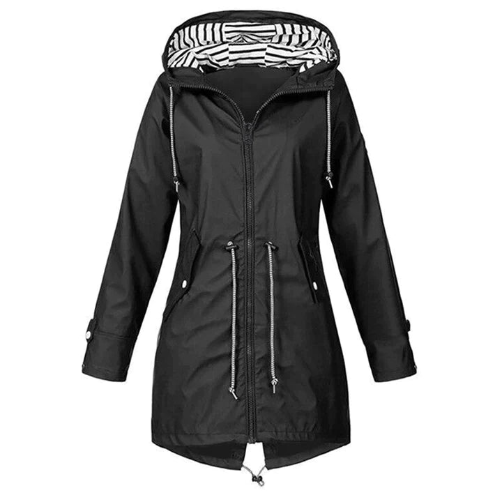Women's Regn Jacket with Adjustable Waist and Two-Way Closure