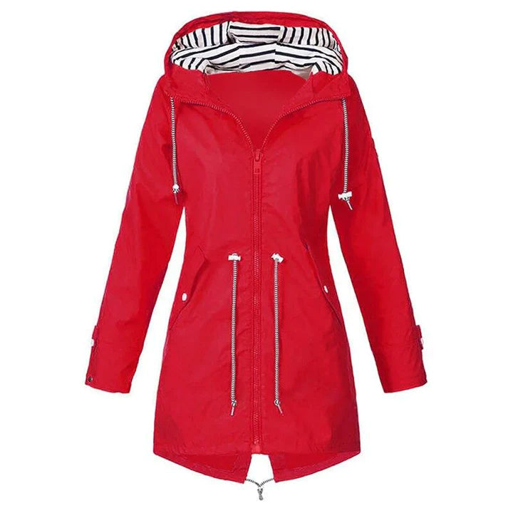 Women's Regn Jacket with Adjustable Waist and Two-Way Closure