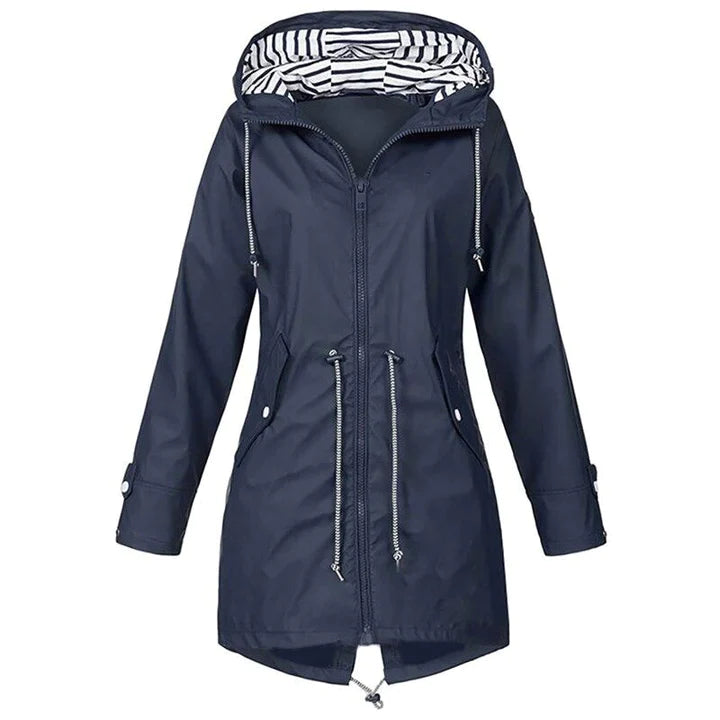 Women's Regn Jacket with Adjustable Waist and Two-Way Closure