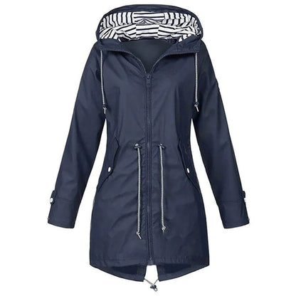 Women's Regn Jacket with Adjustable Waist and Two-Way Closure