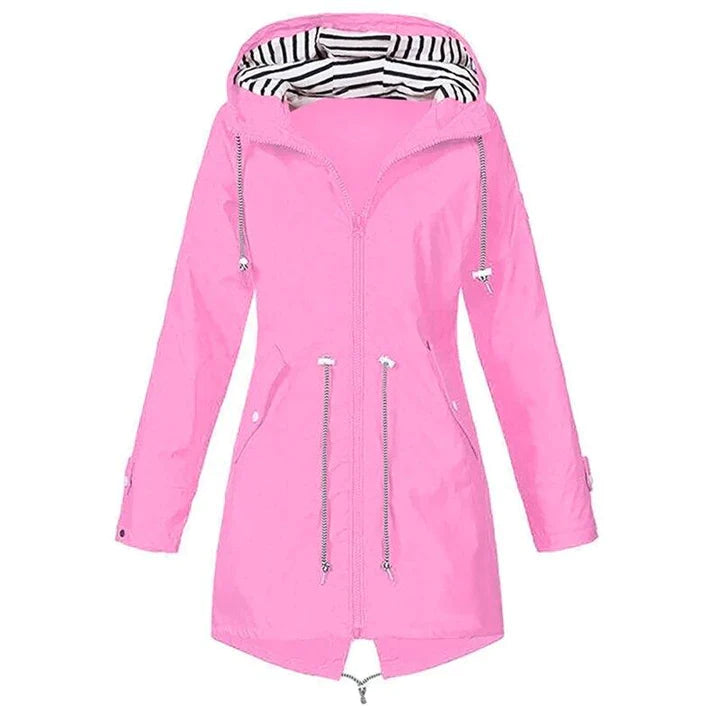 Women's Regn Jacket with Adjustable Waist and Two-Way Closure