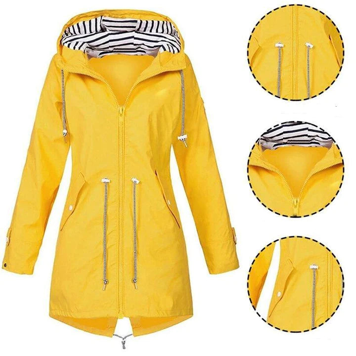 Women's Regn Jacket with Adjustable Waist and Two-Way Closure