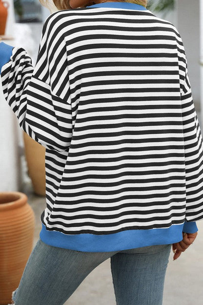 Women's Round Neck Striped Sweatshirt