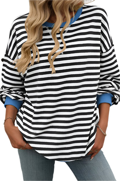 Women's Round Neck Striped Sweatshirt