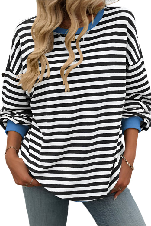 Women's Round Neck Striped Sweatshirt
