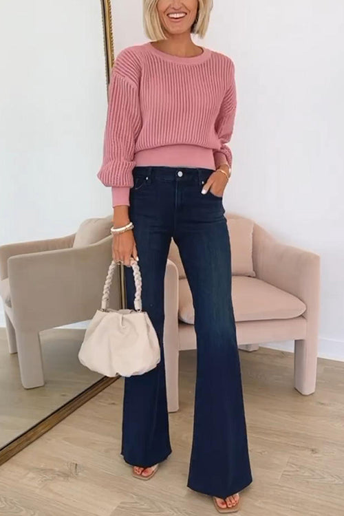 Women's Round Neck Sweater With Cut Out Back Casual Style