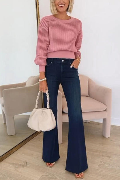 Women's Round Neck Sweater With Cut Out Back Casual Style