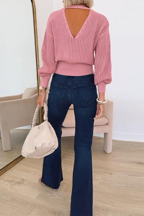Women's Round Neck Sweater With Cut Out Back Casual Style