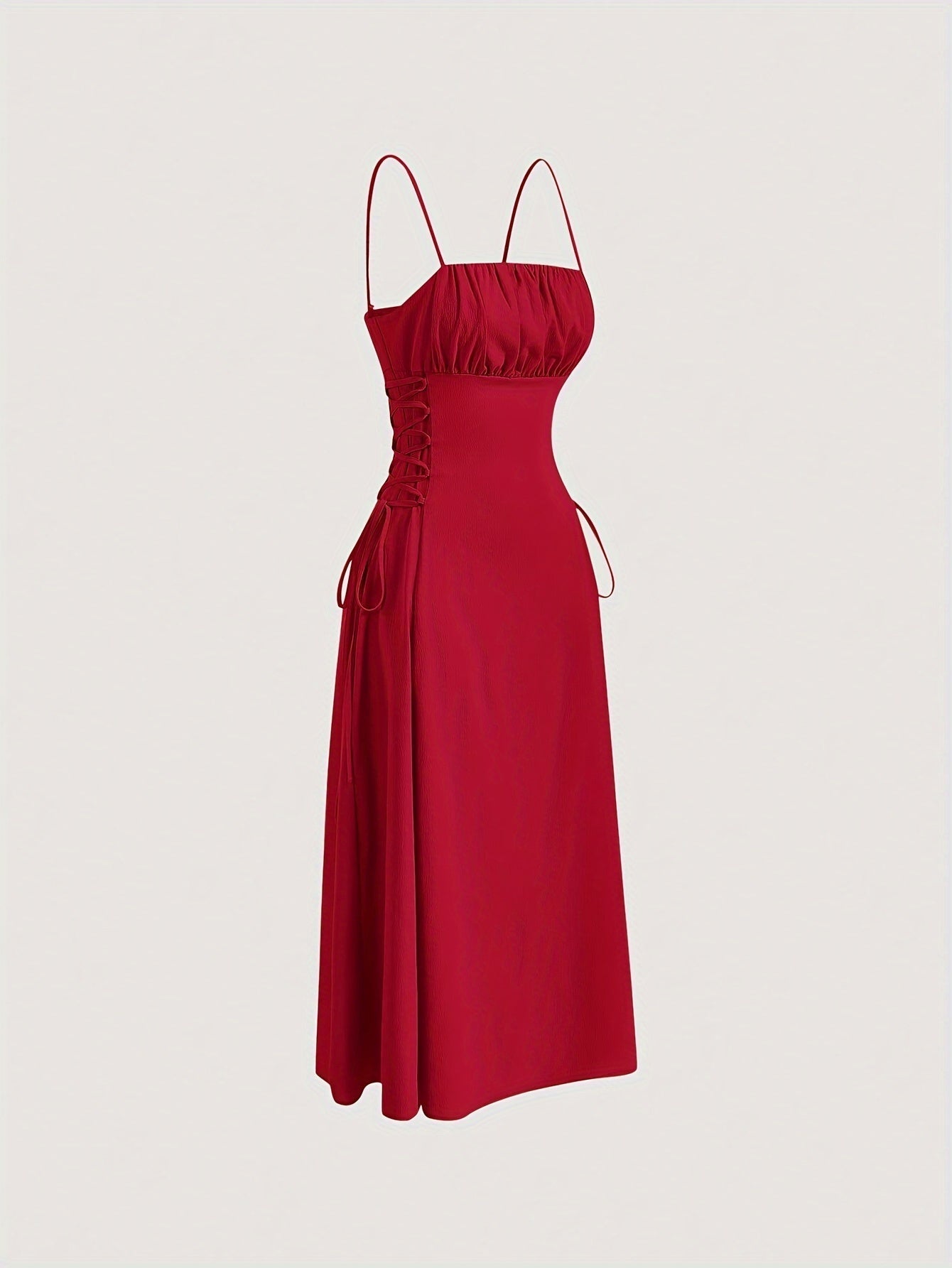 Women's Ruched Cami Dress With Square Neckline, Backless Design, Ideal For Special Occasions