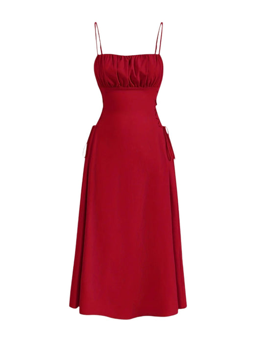 Women's Ruched Cami Dress With Square Neckline, Backless Design, Ideal For Special Occasions