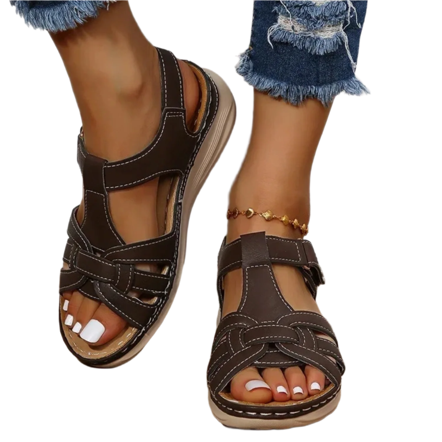 Women's Sandals Comfortable With Wide Straps - Lightweight Design With Soft Foot Arch Support