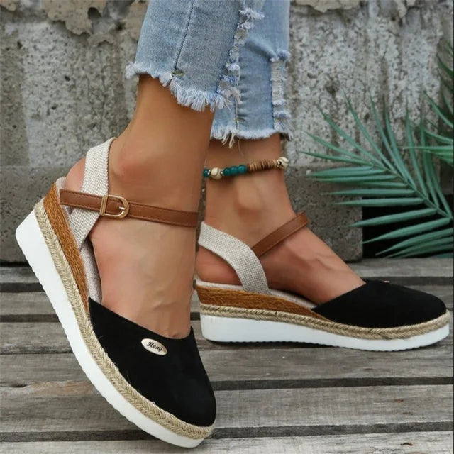 Women's Sandals With Raised Wedge Heel and Reinforced Fit