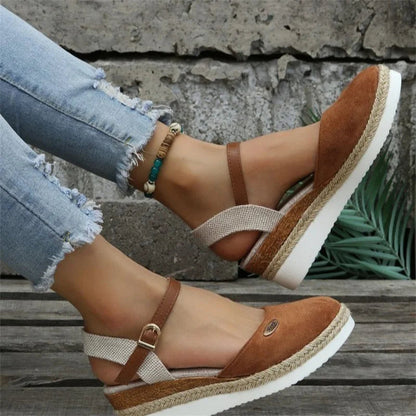 Women's Sandals With Raised Wedge Heel and Reinforced Fit