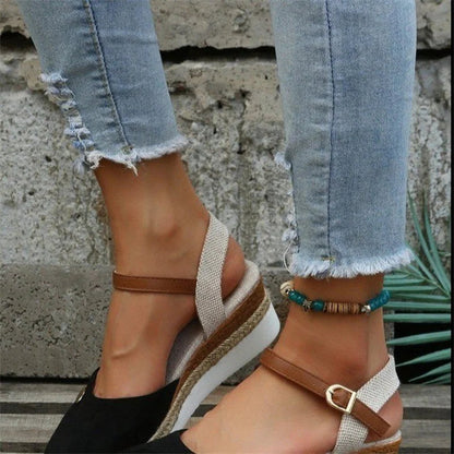 Women's Sandals With Raised Wedge Heel and Reinforced Fit