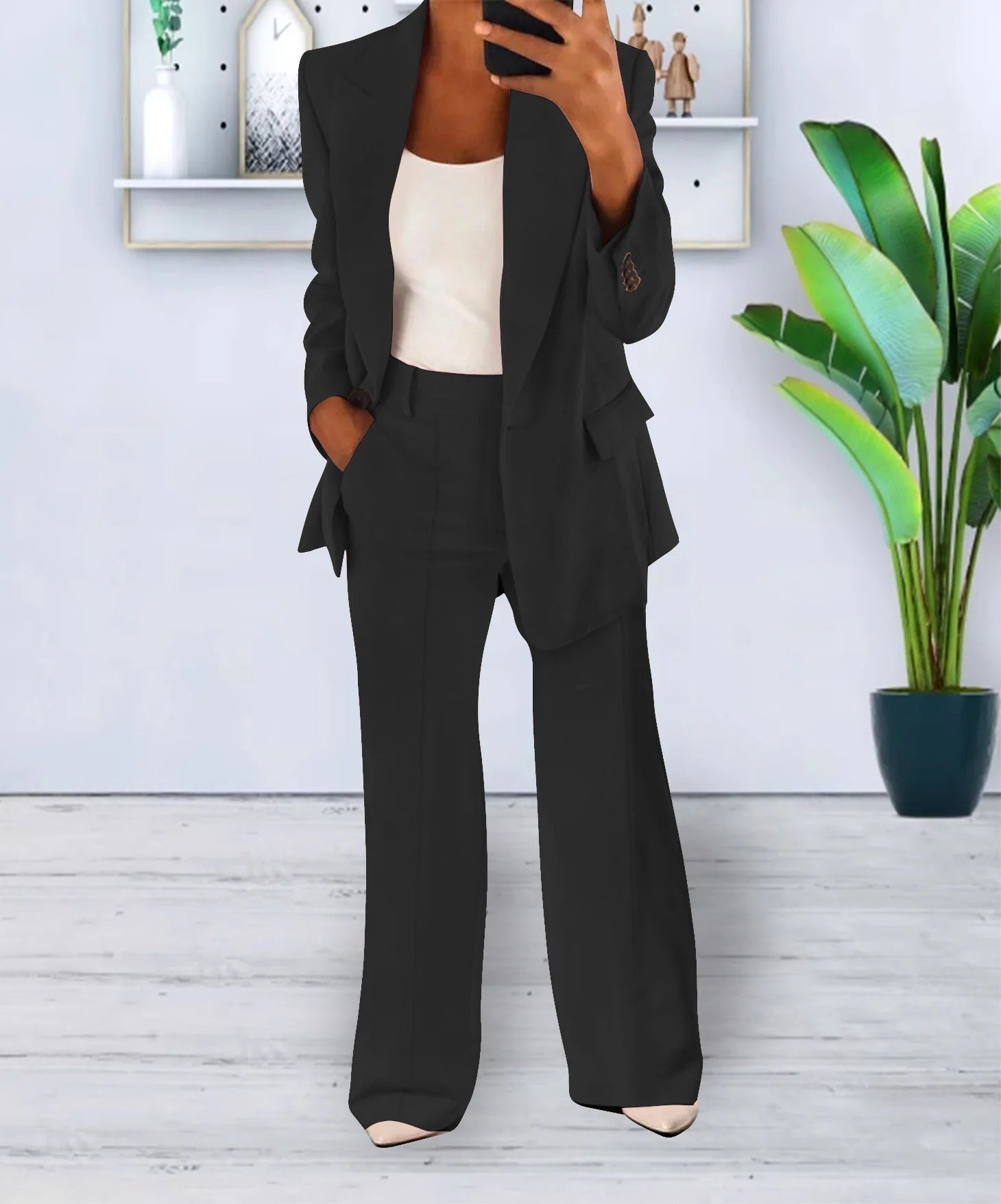 Women's Set Blazer and Wide Trousers Elegant Polyester
