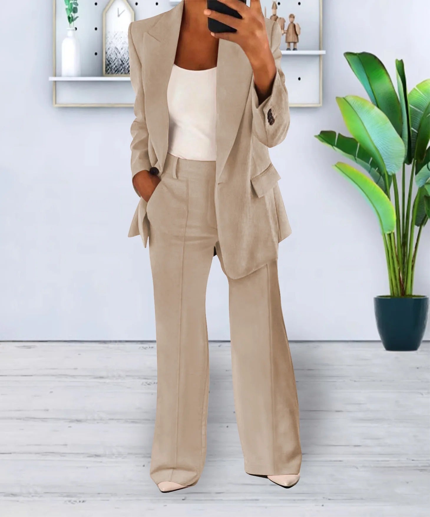 Women's Set Blazer and Wide Trousers Elegant Polyester