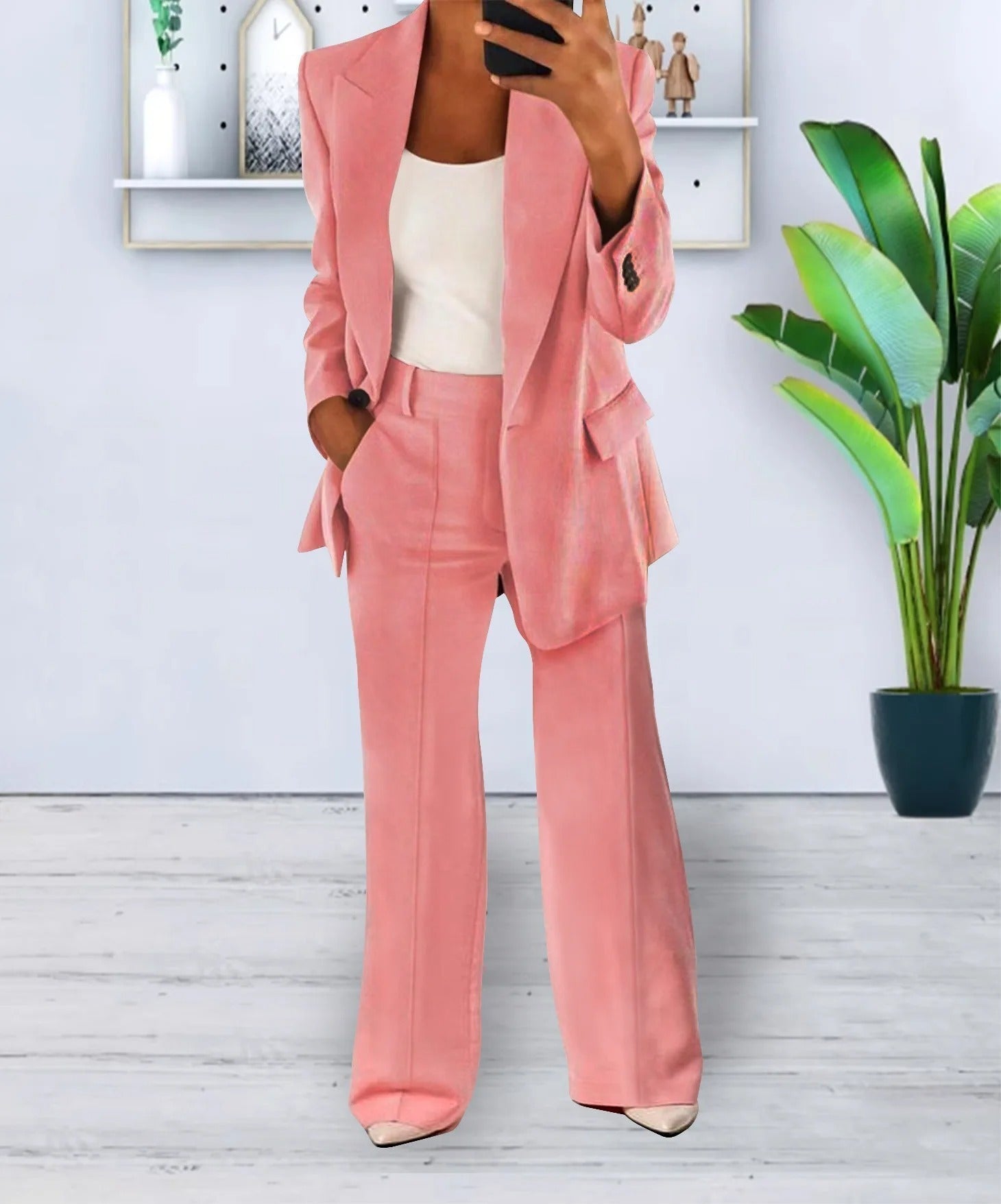 Women's Set Blazer and Wide Trousers Elegant Polyester