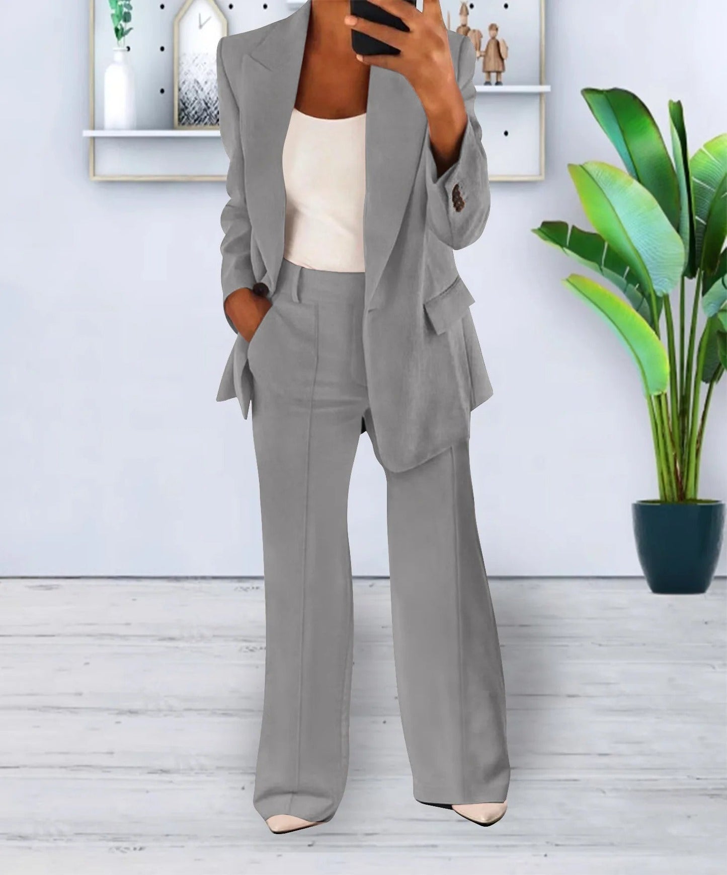 Women's Set Blazer and Wide Trousers Elegant Polyester