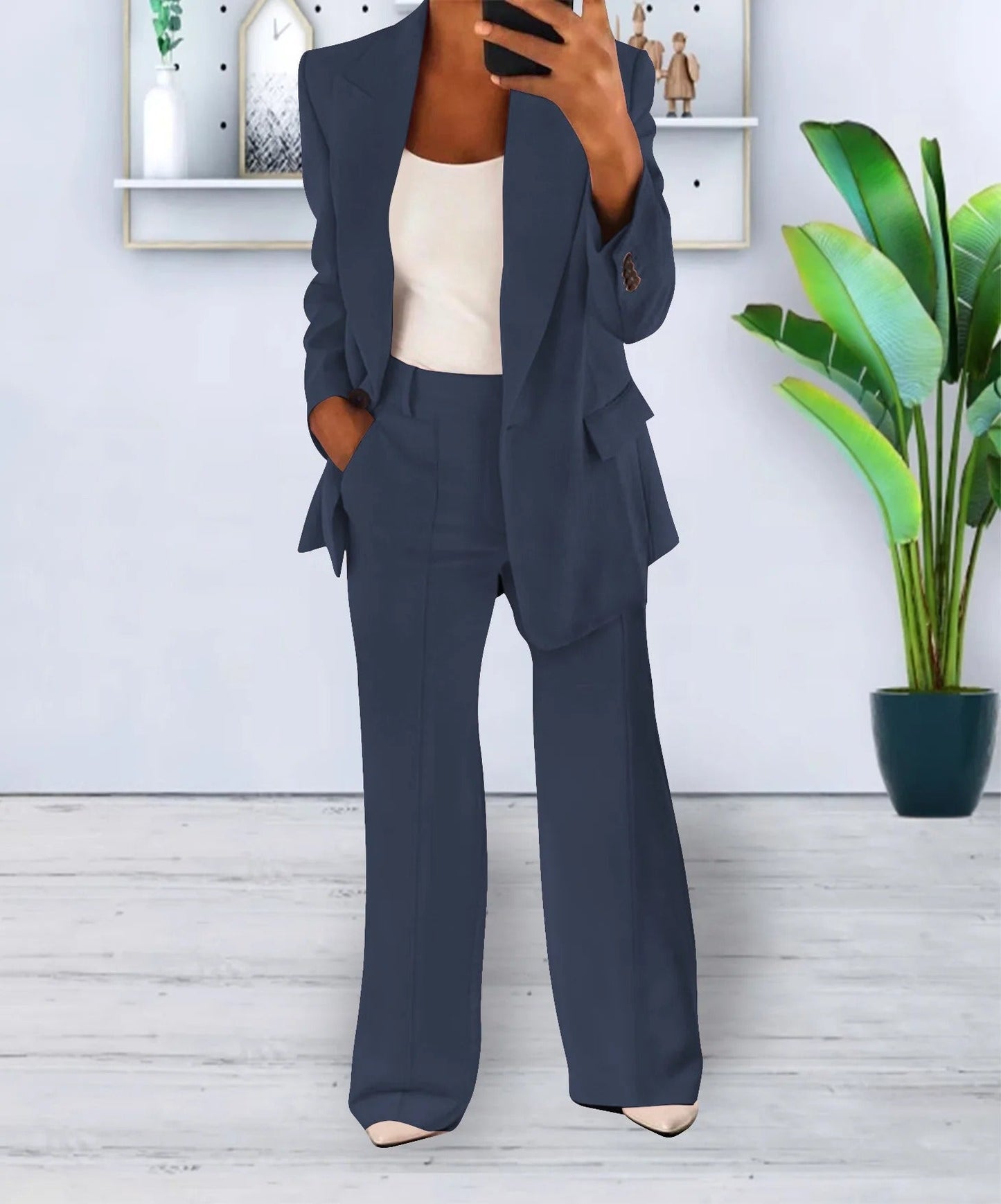 Women's Set Blazer and Wide Trousers Elegant Polyester