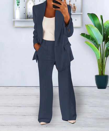 Women's Set Blazer and Wide Trousers Elegant Polyester
