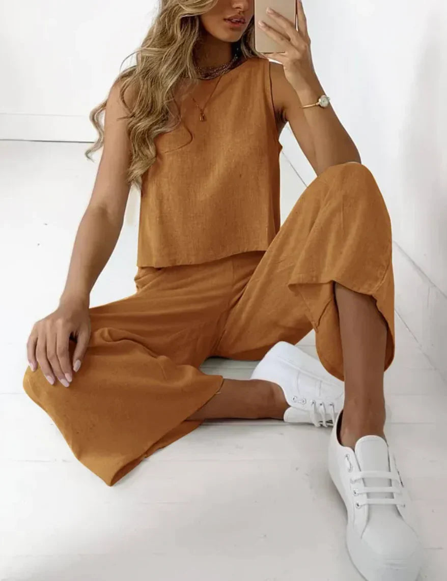 Women's Set Comfy Sleeveless Top and Pants Breathable Cotton