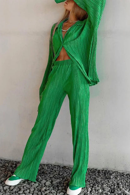 Women's Set Linen Style Shirt and Pants Breathable Stylish