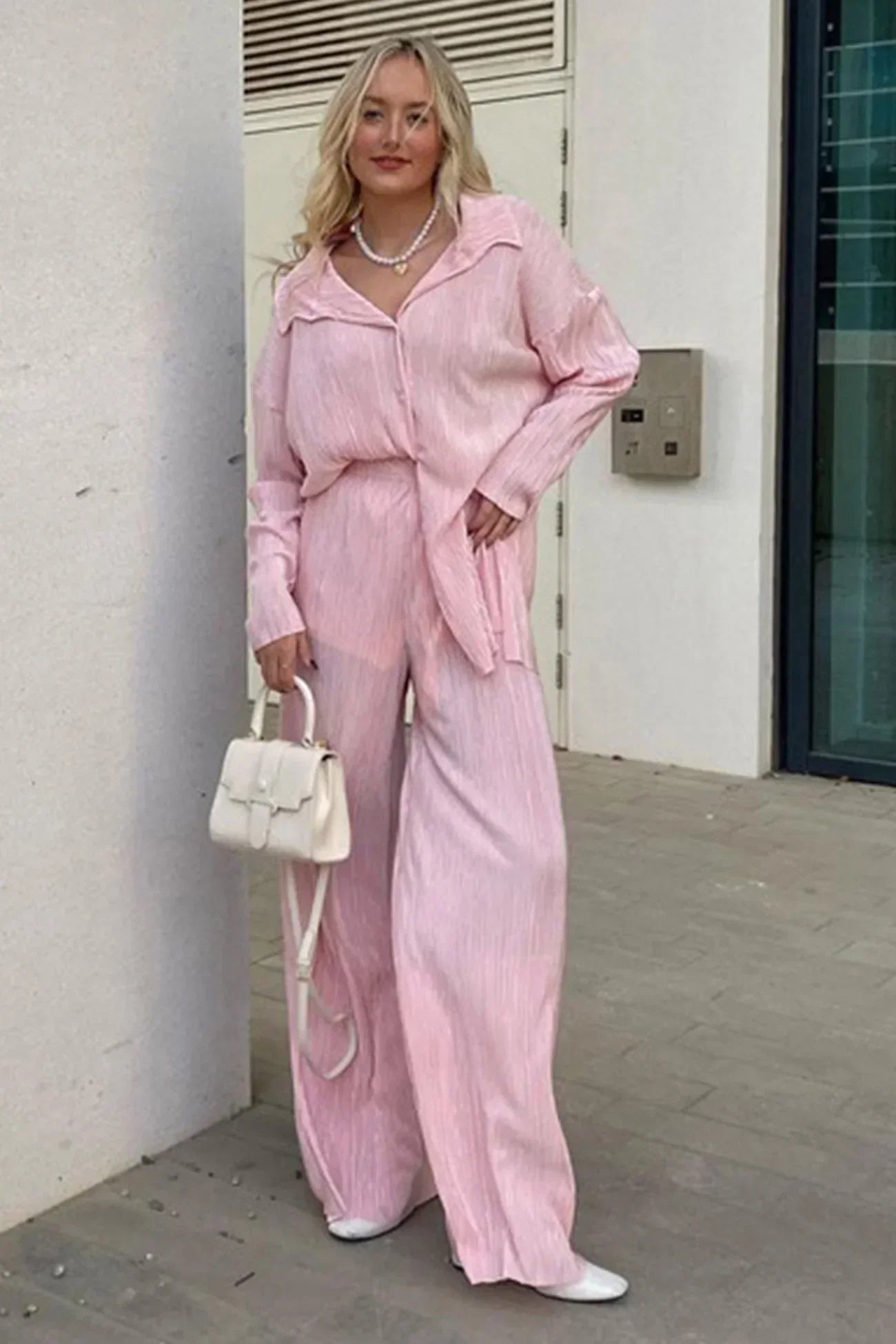 Women's Set Linen Style Shirt and Pants Breathable Stylish