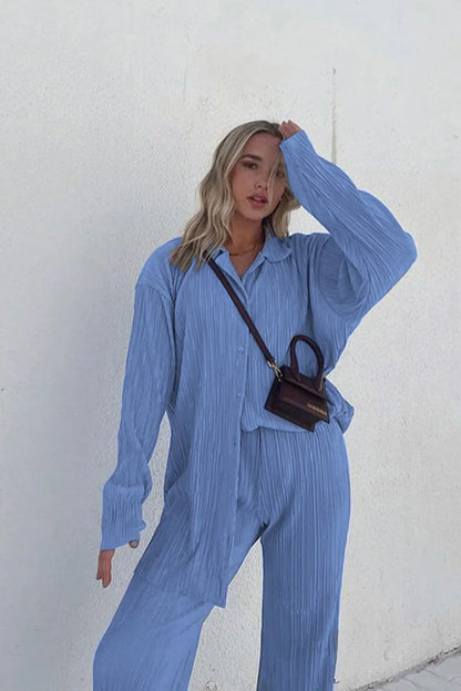Women's Set Linen Style Shirt and Pants Breathable Stylish