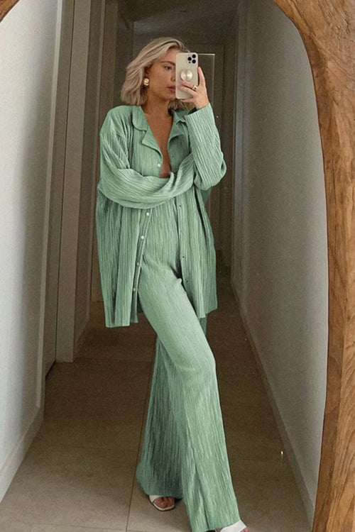 Women's Set Linen Style Shirt and Pants Breathable Stylish