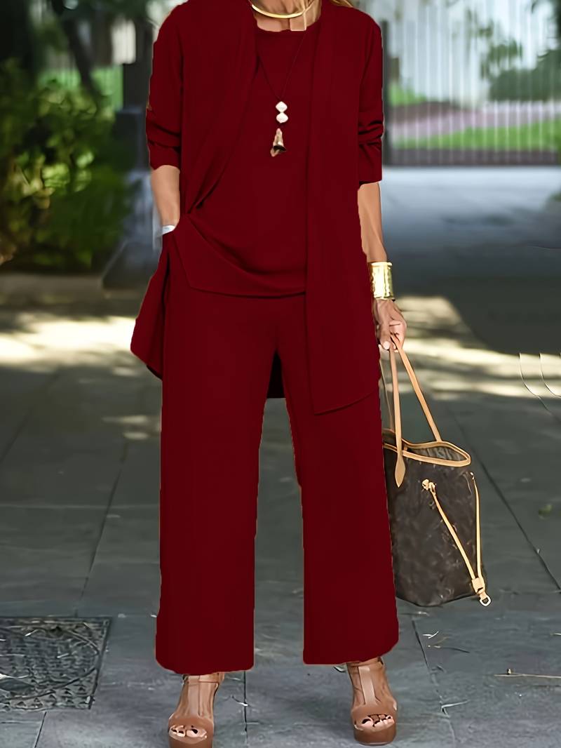 Women's Set Three Parts Casual Vest and Long Pants Cotton Blend