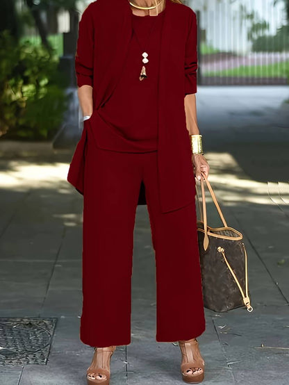 Women's Set Three Parts Casual Vest and Long Pants Cotton Blend