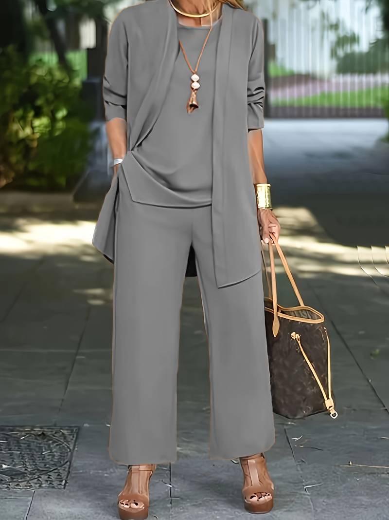 Women's Set Three Parts Casual Vest and Long Pants Cotton Blend