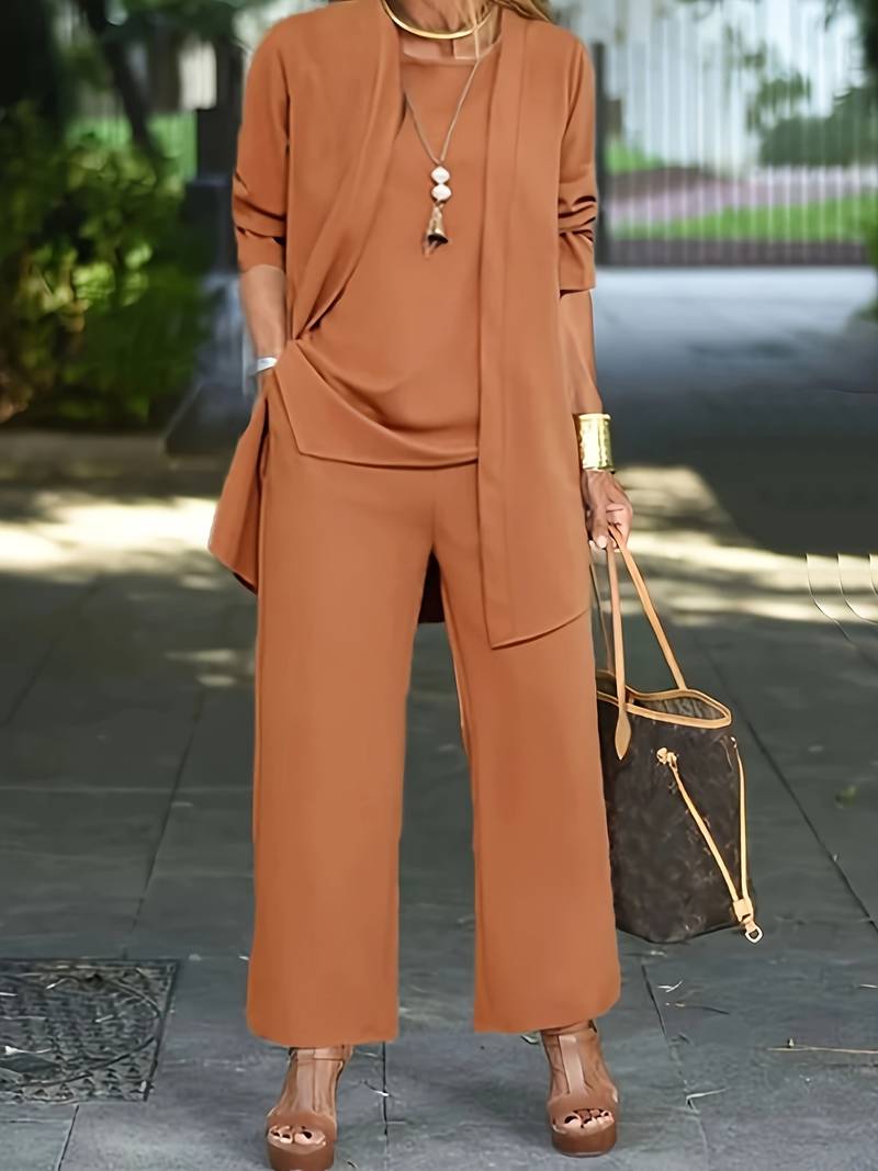Women's Set Three Parts Casual Vest and Long Pants Cotton Blend