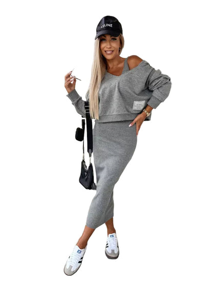 Women's Set with Dress and Knitted Sweater
