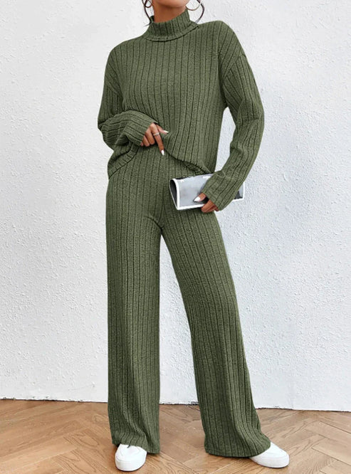 Women's Set with Roller Collar and Knitted Trousers