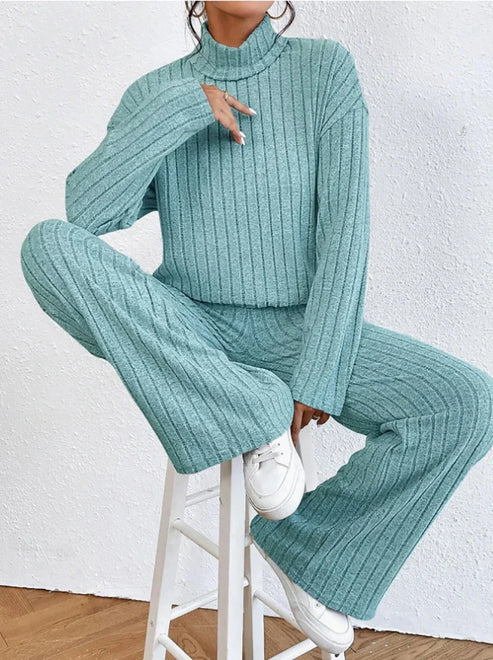 Women's Set with Roller Collar and Knitted Trousers