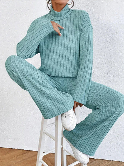 Women's Set with Roller Collar and Knitted Trousers