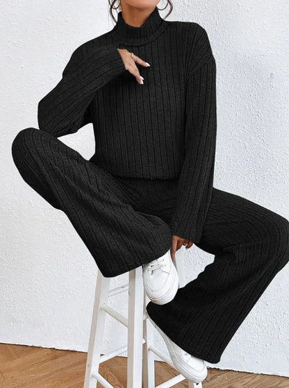 Women's Set with Roller Collar and Knitted Trousers