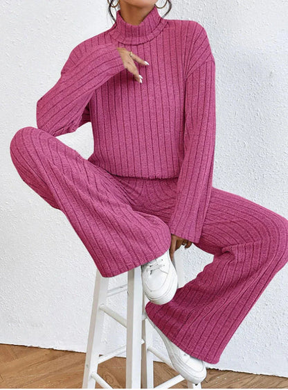 Women's Set with Roller Collar and Knitted Trousers