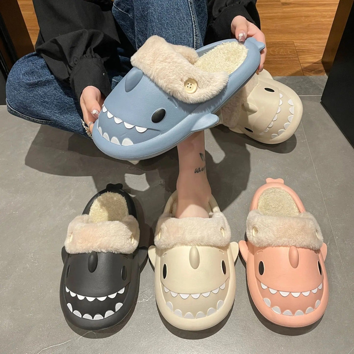 Women's Shark Plush Cotton Slippers