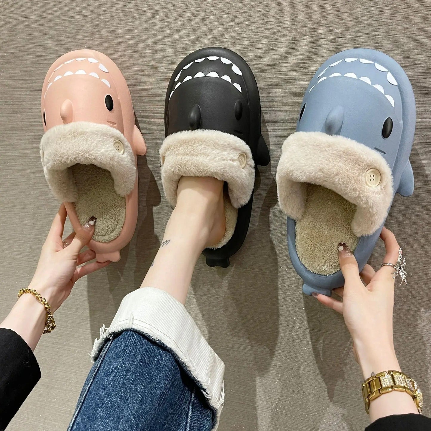 Women's Shark Plush Cotton Slippers