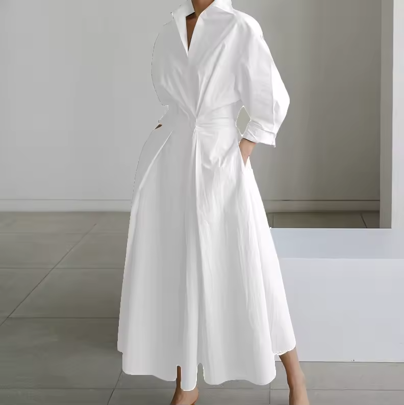 Women's Shirt Dress With Collar and Defined Waist