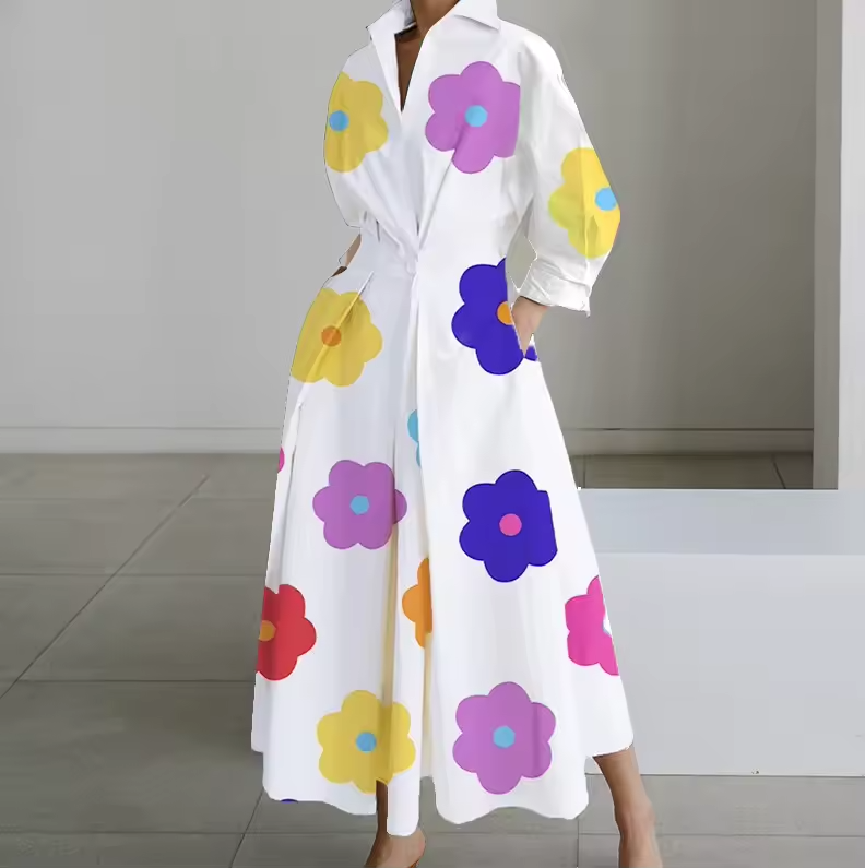 Women's Shirt Dress With Collar and Defined Waist