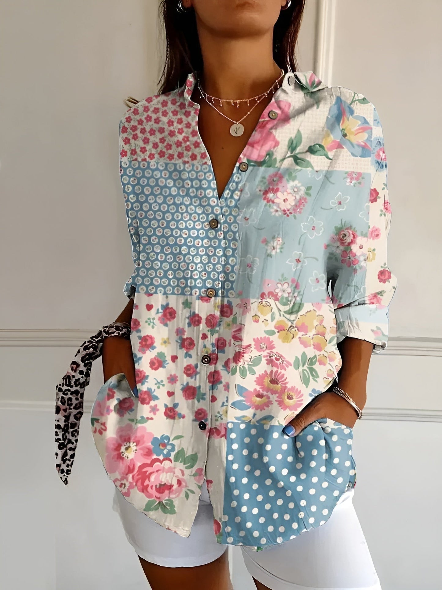 Women's Shirt Floral Pattern Button-Up Cotton Polyester