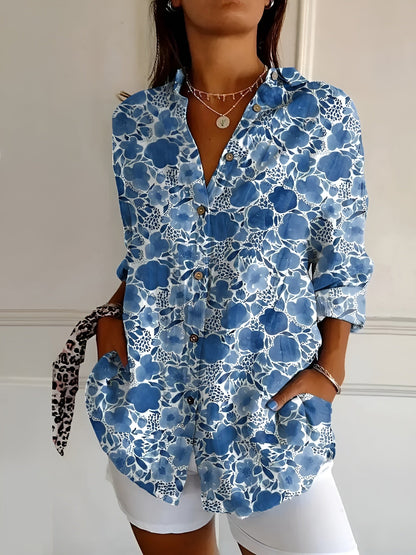 Women's Shirt Floral Pattern Button-Up Cotton Polyester