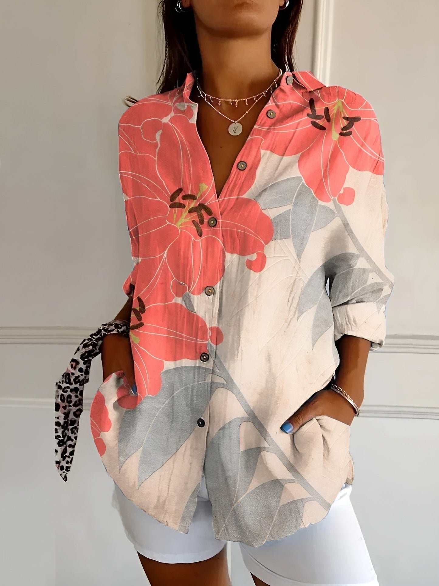 Women's Shirt Floral Pattern Button-Up Cotton Polyester