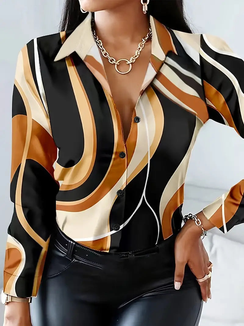Women's Shirt Long Sleeves Geometric Pattern Cotton