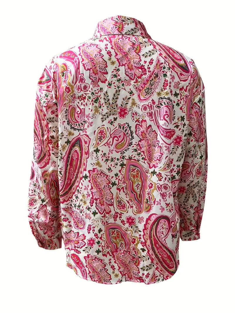 Women's Shirt Long Sleeves Paisley Print Cotton