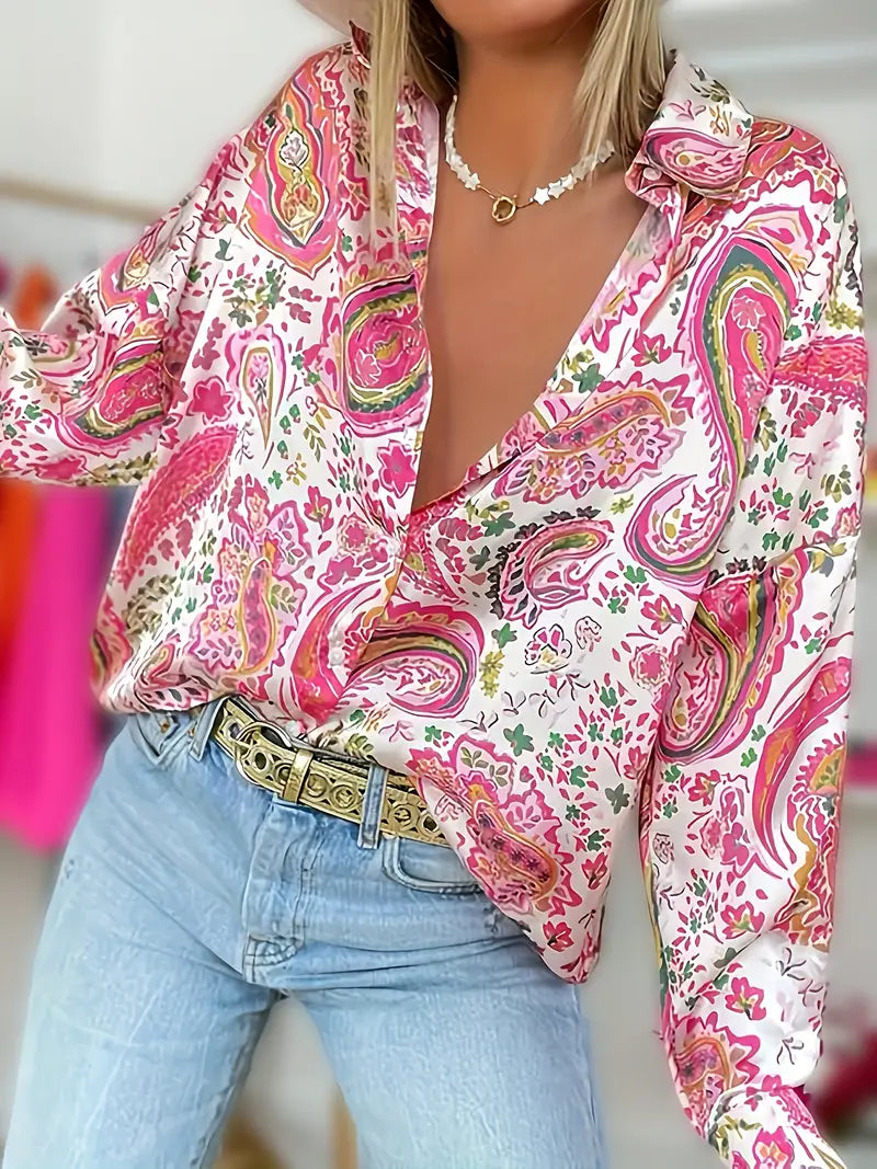 Women's Shirt Long Sleeves Paisley Print Cotton